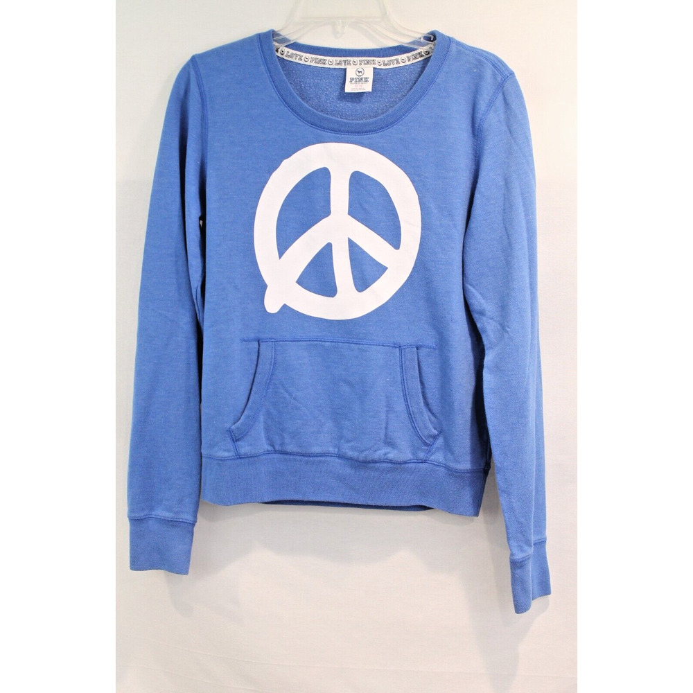 Pink by Victoria Secret Peace Sign Sweatshirt Womens size M Blue Graphic PINK